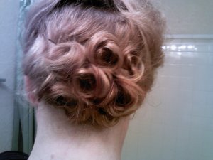 I kept making curls until I had all the back section of my hair in a nice arrangement.
