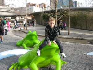 Leap frog in the courtyard.