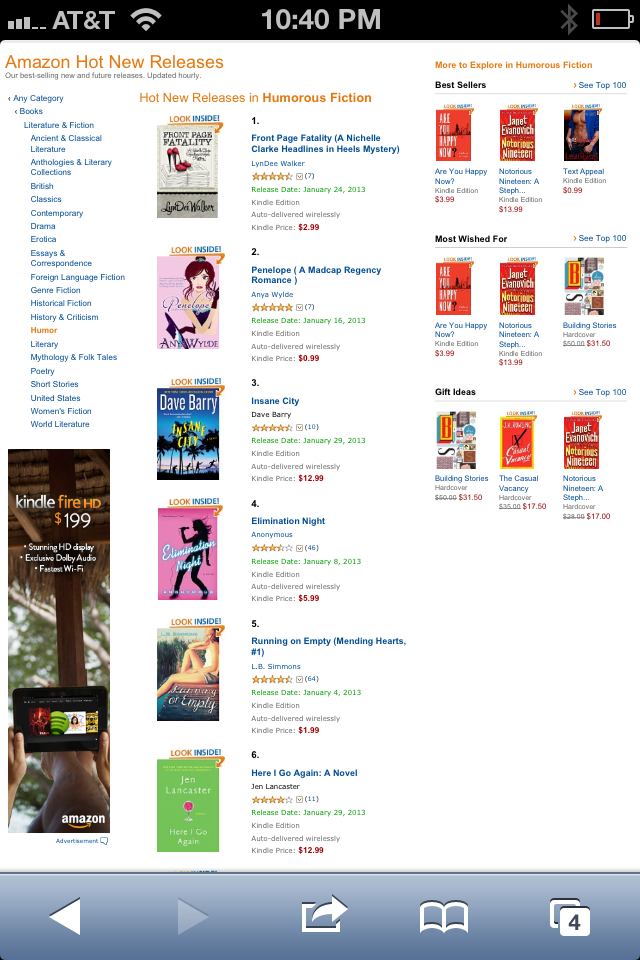 LynDee Walker's first novel is #1 on the Amazon  Hot New Releases chart.  I'm betting it's the first First of many to come.