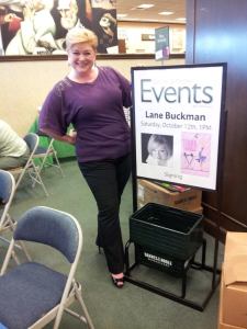 Official B&N sign with my big face on it. Thank you, Linda, for taking these photos.