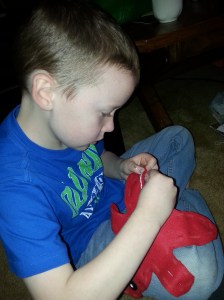 Thor made a red bear with just a little bit of cutting help.