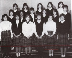 That's me Freshman year. I'm on the bottom row, second from right. You'll note how much longer my skirt was than the average, and how much shorter my hair.