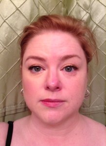 I washed off the left side of my face, except for the eye makeup because it is so similar to what I normally do.  I did take off the eye makeup that was on my lower lid.  The left side of my face is the more difficult side for me to do.