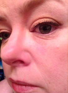 I used a tiny brush to make a line down the side of my nose, to make ti look skinnier and less like a blob.  Then I blended like crazy.